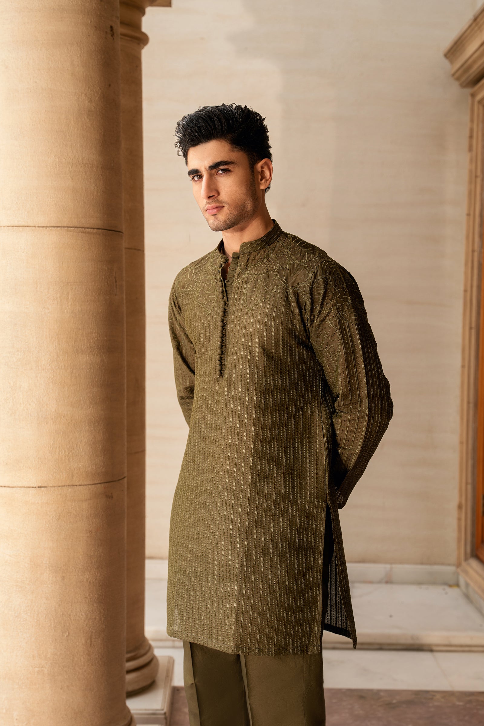 OLIVE GREEN KURTA PAJAMA