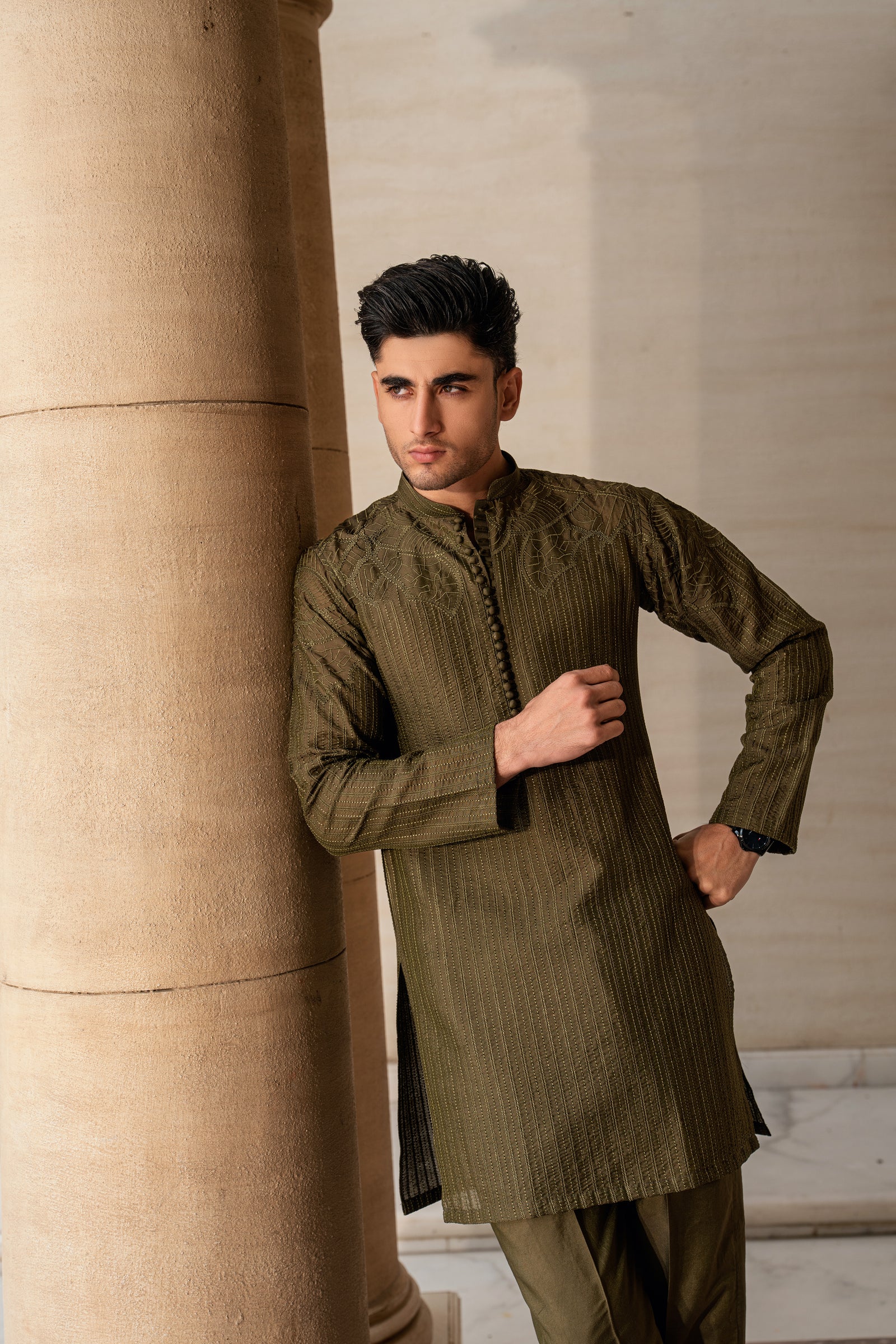 OLIVE GREEN KURTA PAJAMA