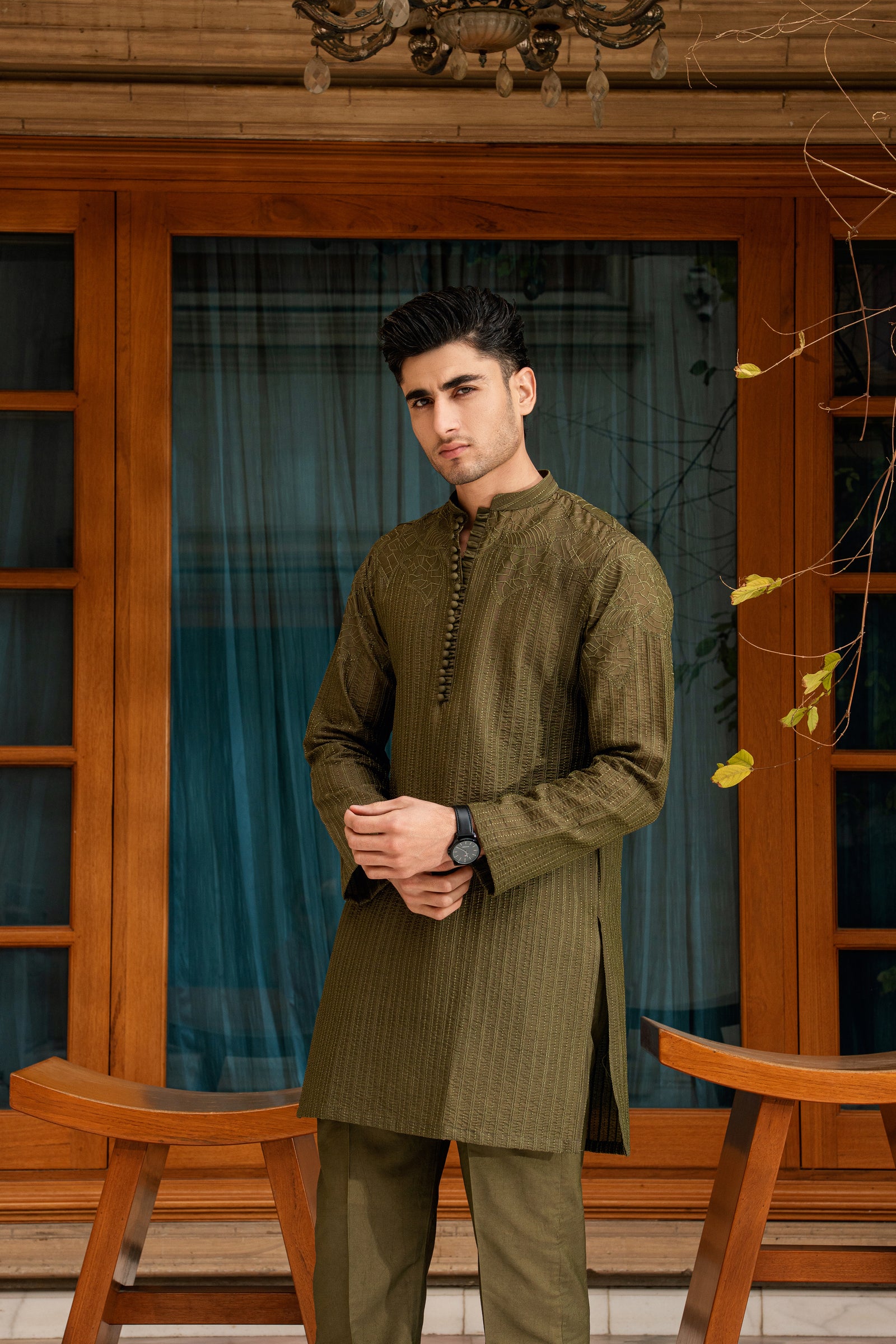 OLIVE GREEN KURTA PAJAMA
