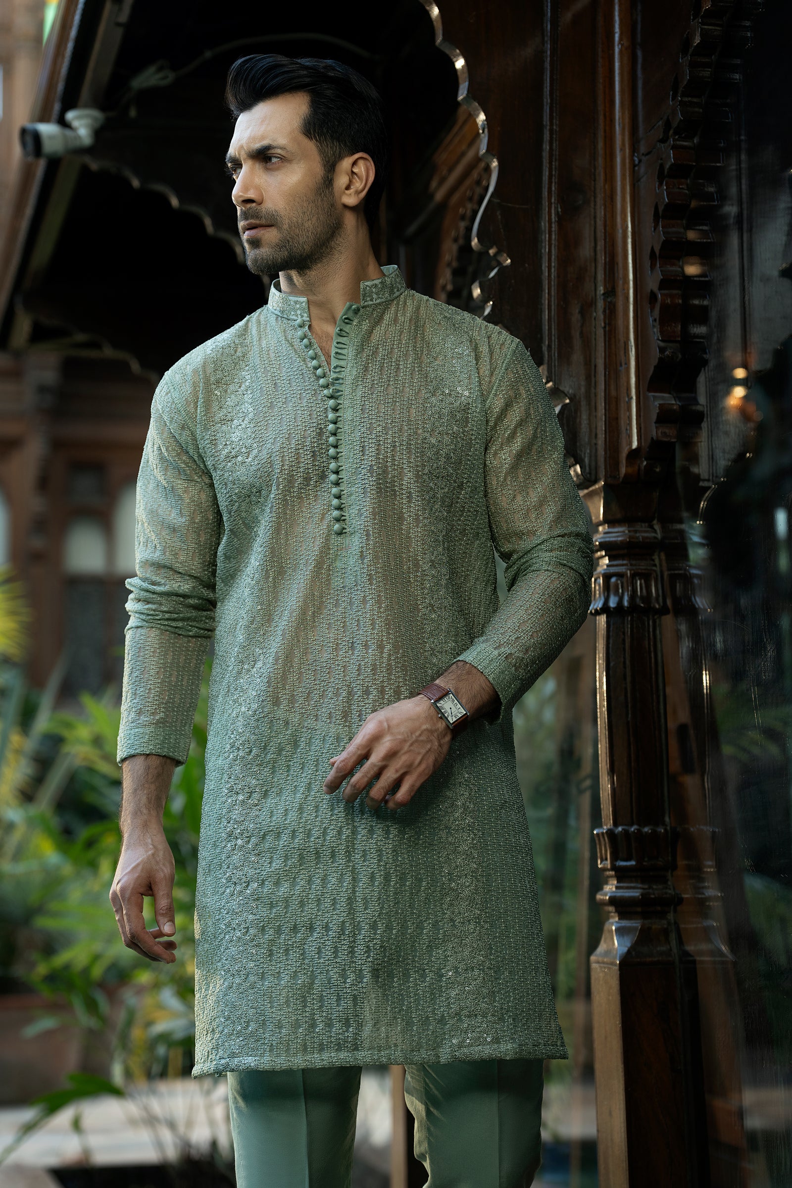 Pistachio Organza Kurta & Cotton Pajama