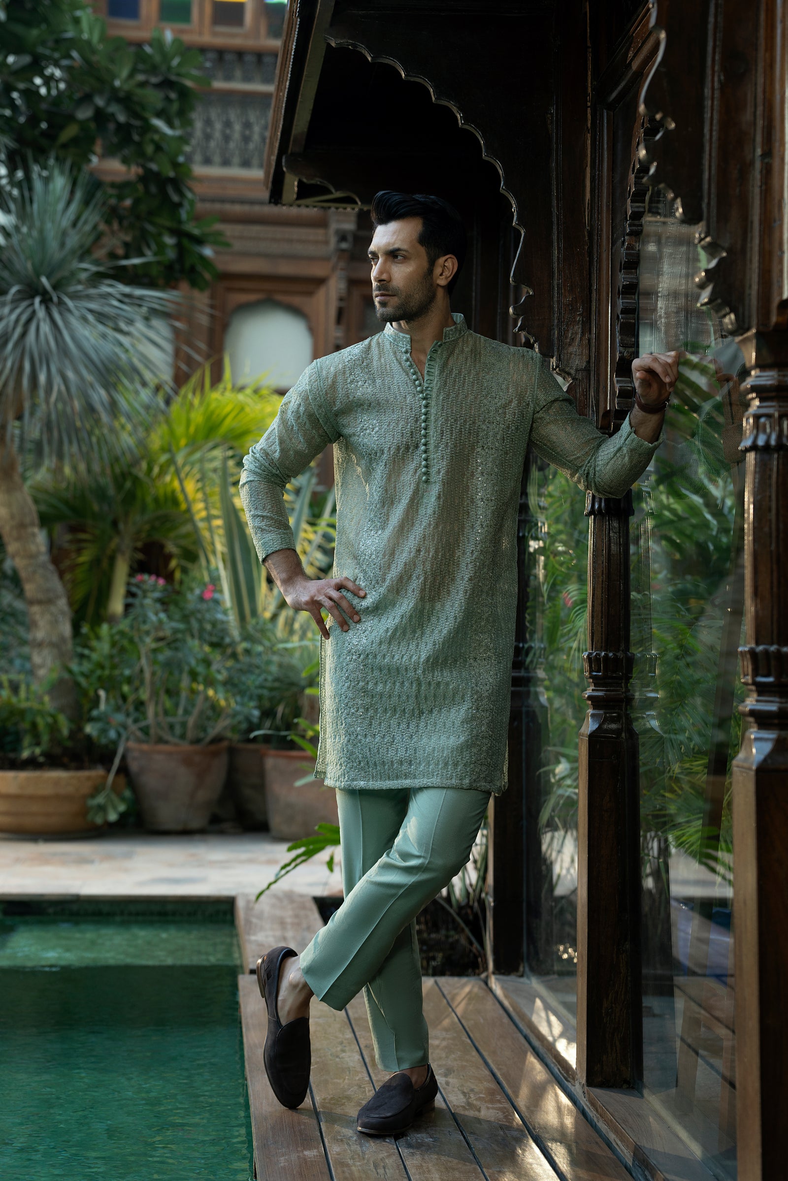 Pistachio Organza Kurta & Cotton Pajama