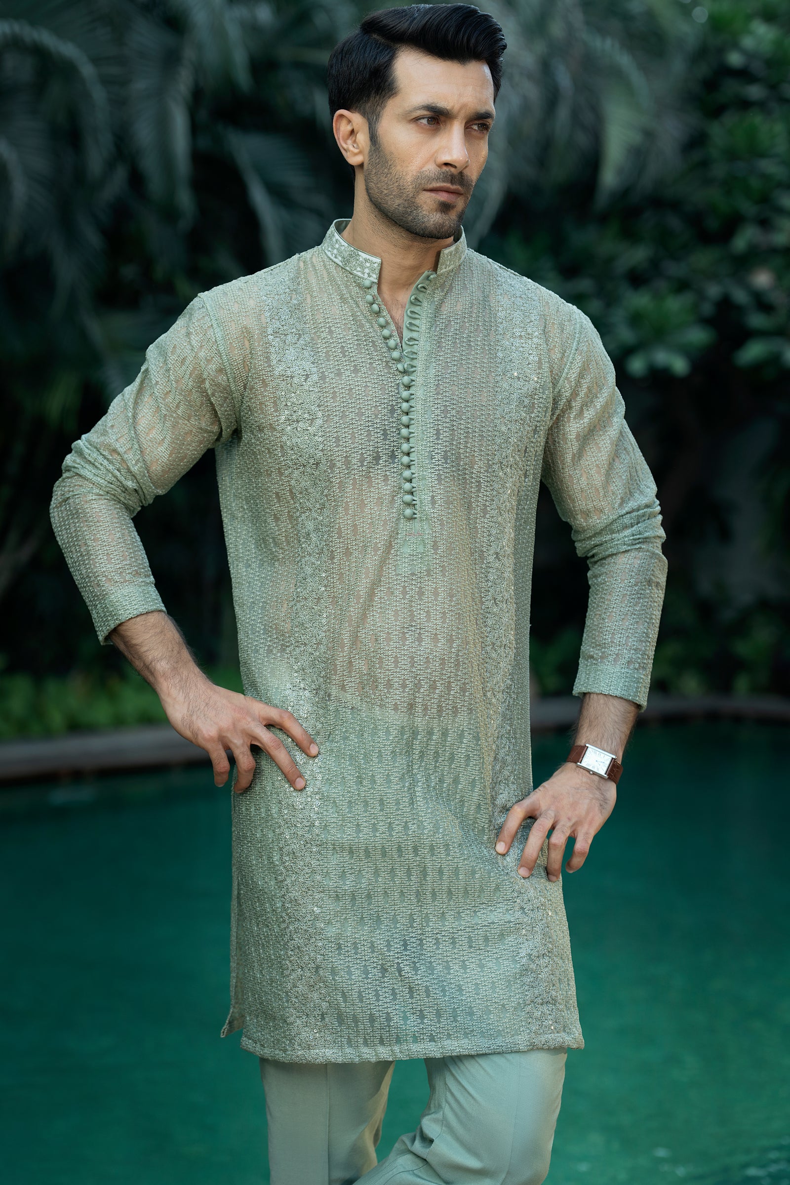 Pistachio Organza Kurta & Cotton Pajama
