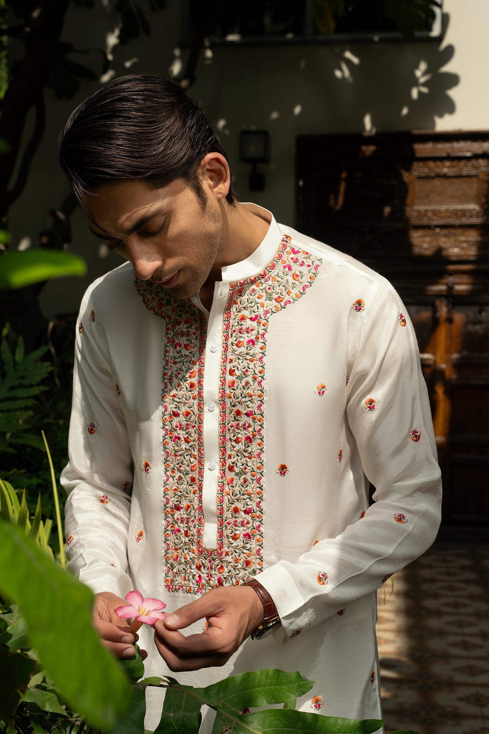 White Korean Premium Raw Silk Kurta Pajama