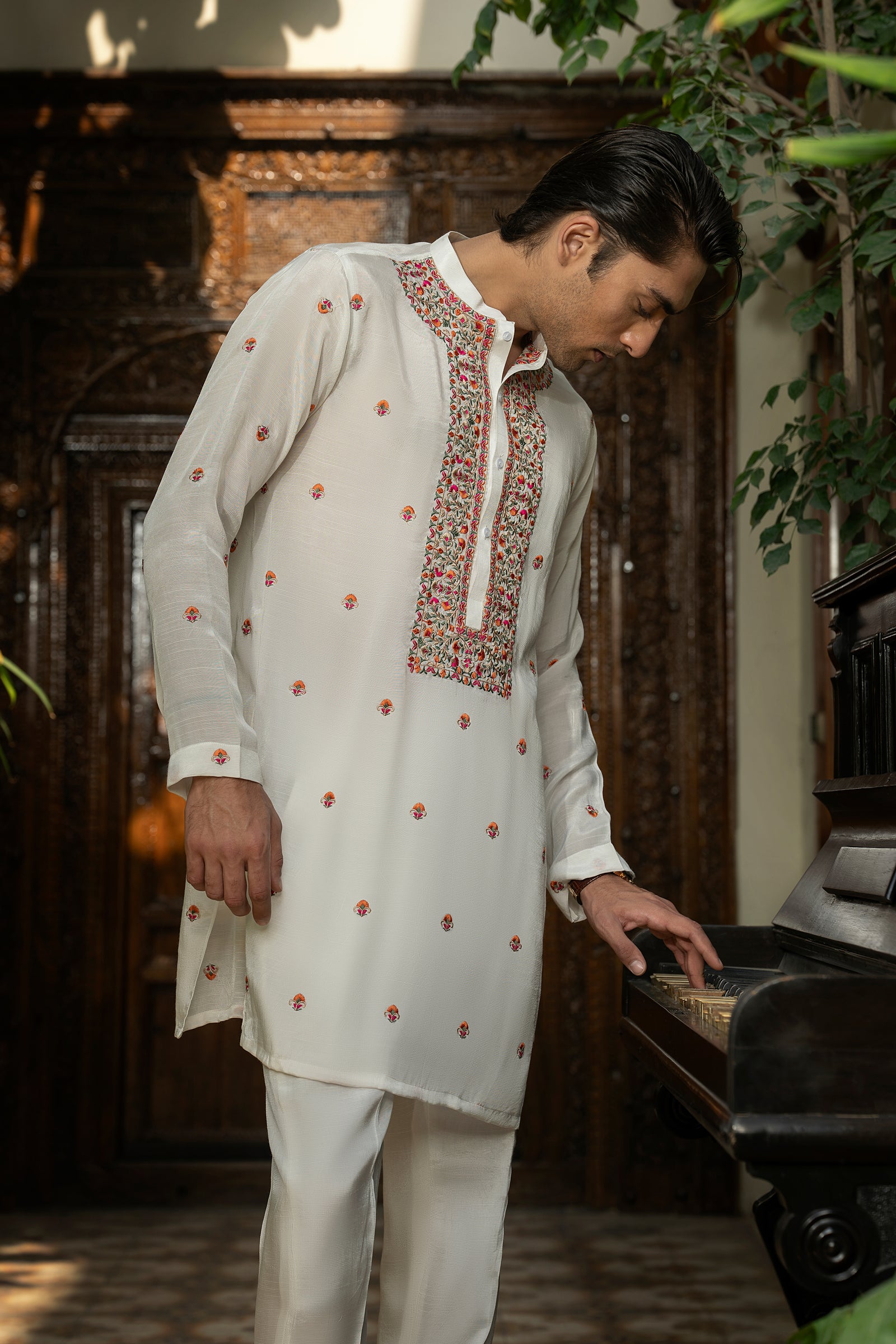 White Korean Premium Raw Silk Kurta Pajama