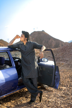 DARK CHARCOAL GRAY KURTA PAJAMA
