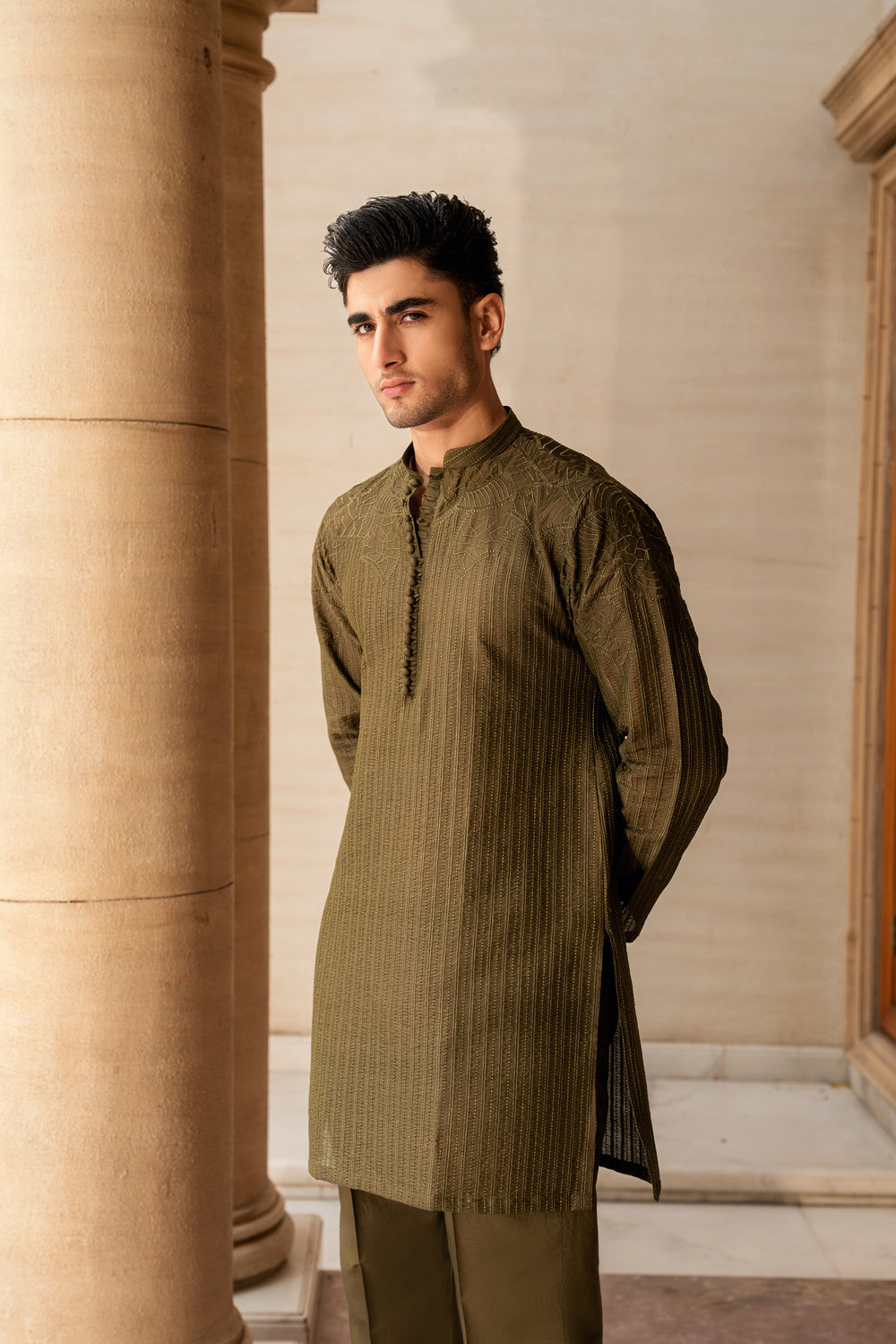 OLIVE GREEN KURTA PAJAMA