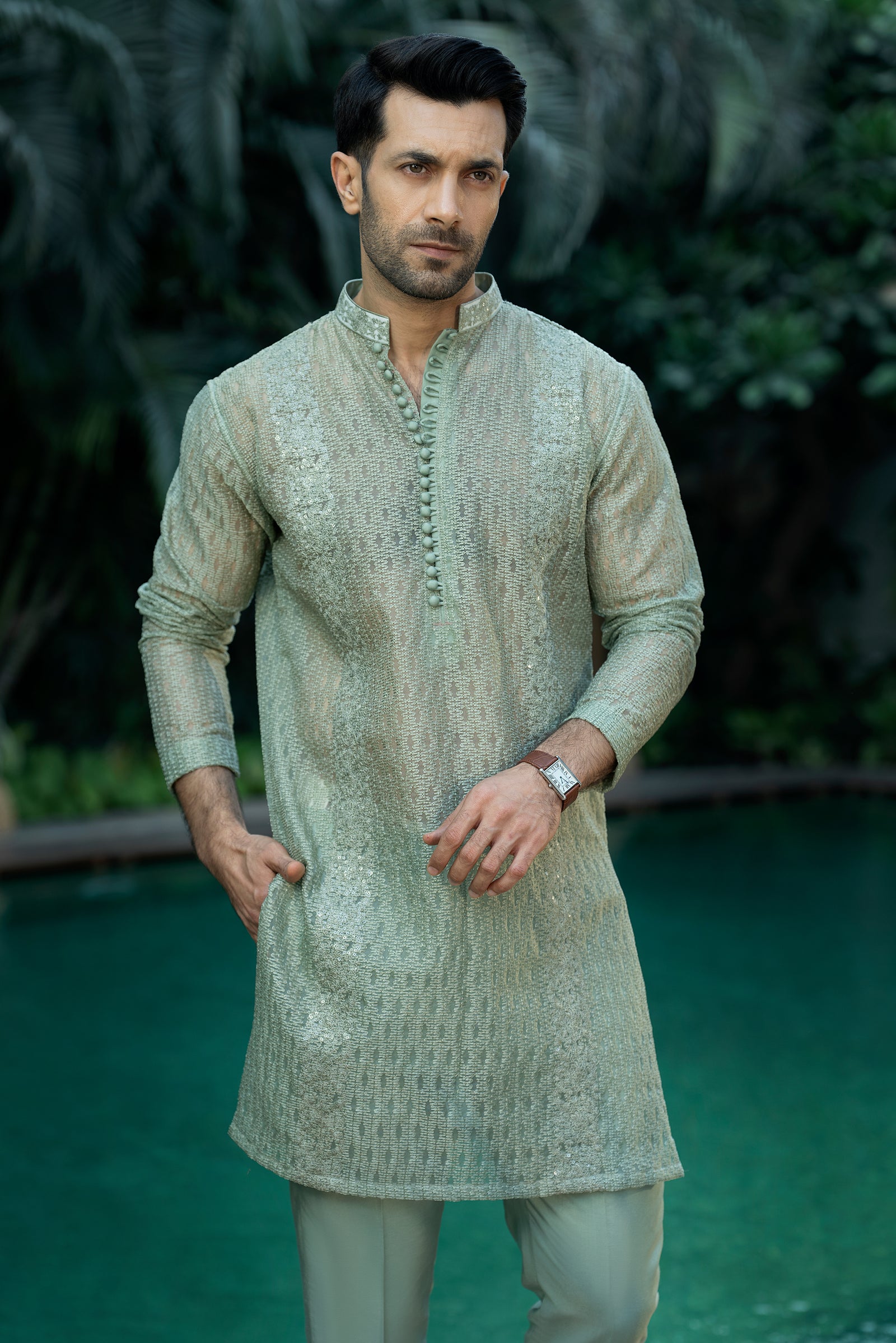 Pistachio Organza Kurta & Cotton Pajama