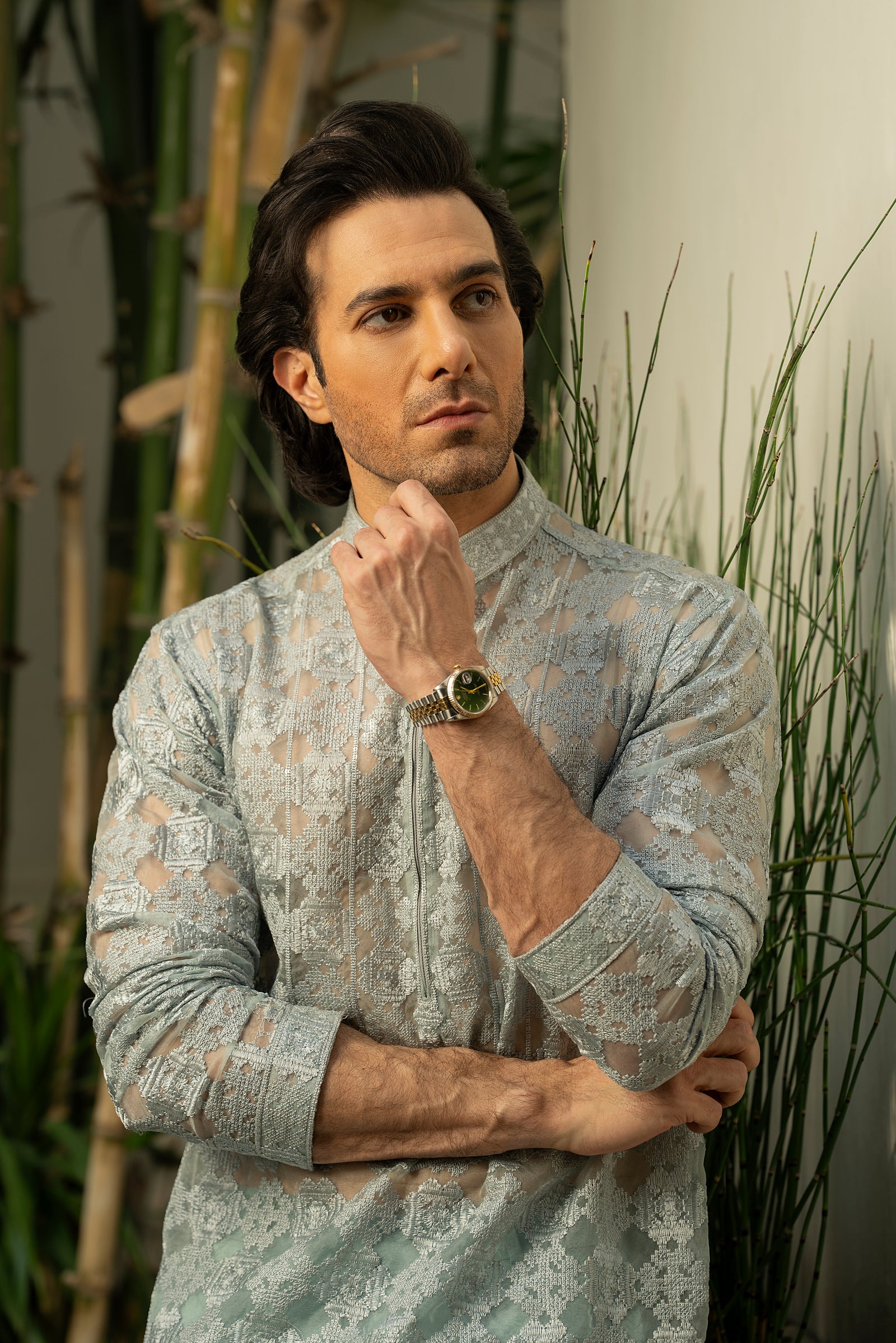 Aqua Blue Organza Kurta & Cotton Pajama